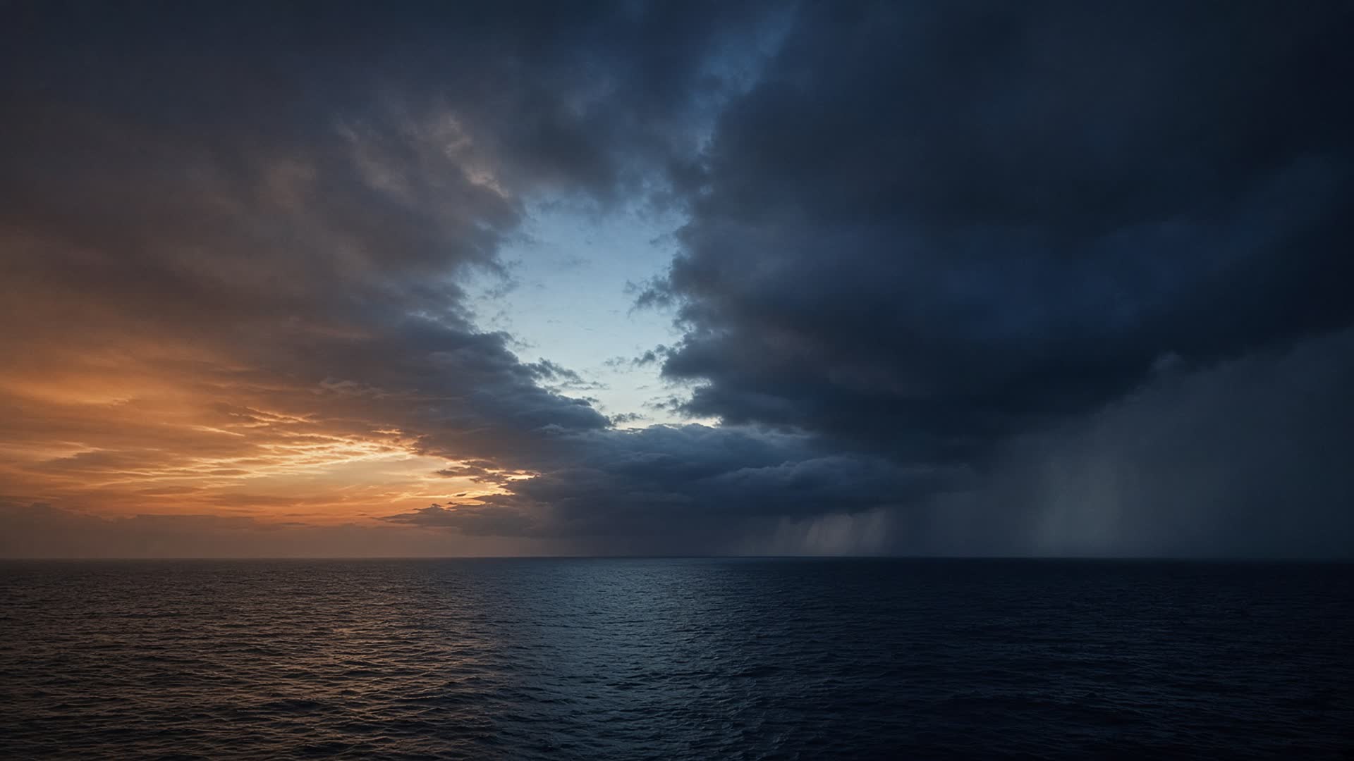Dawn light clearing a storm over open water